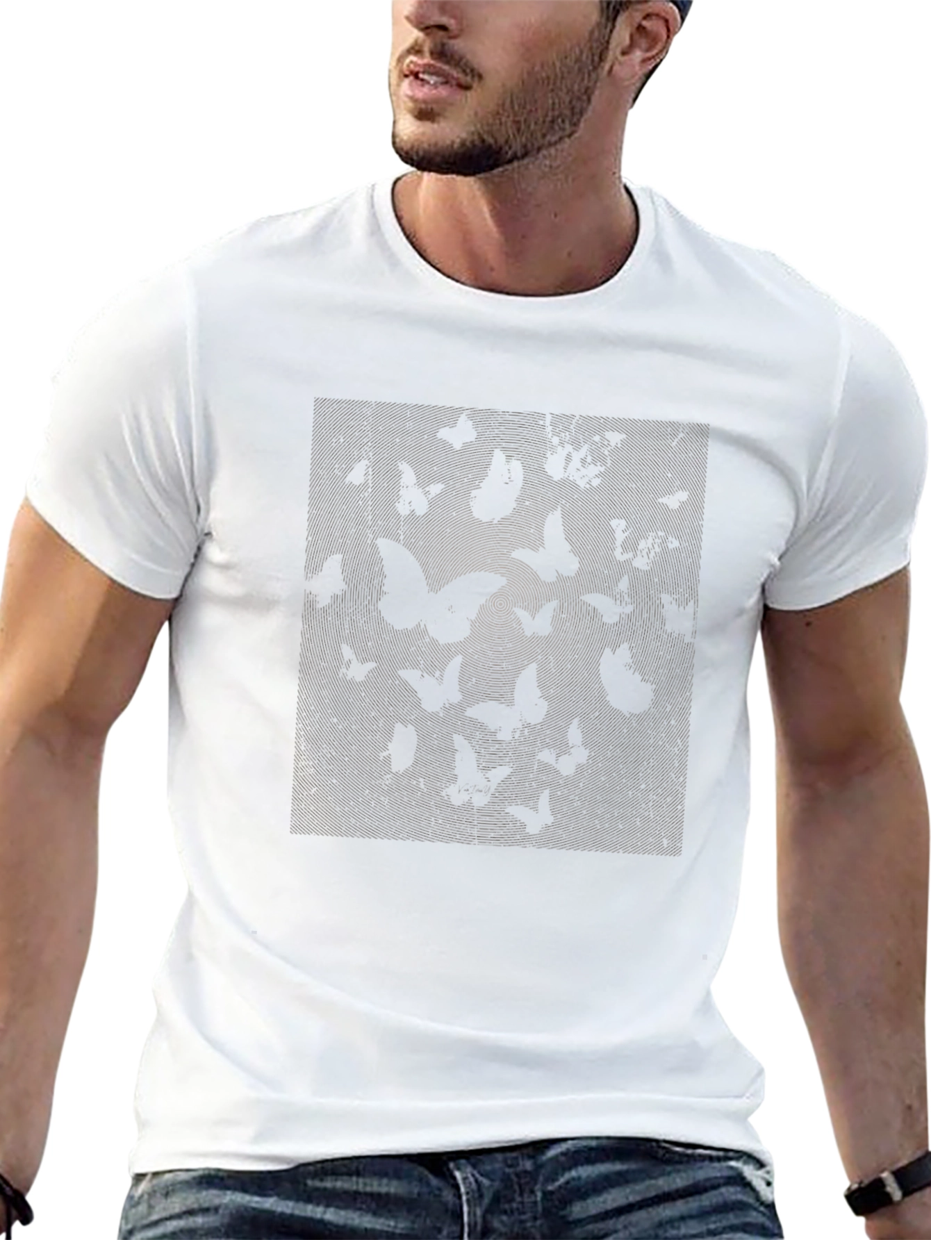 Black Butterfly Print Crew Neck Tee