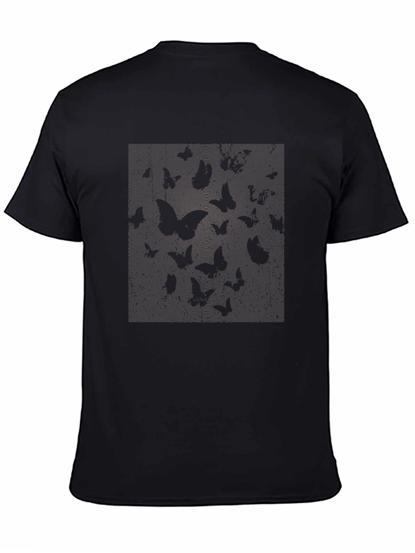 Black Butterfly Print Crew Neck Tee