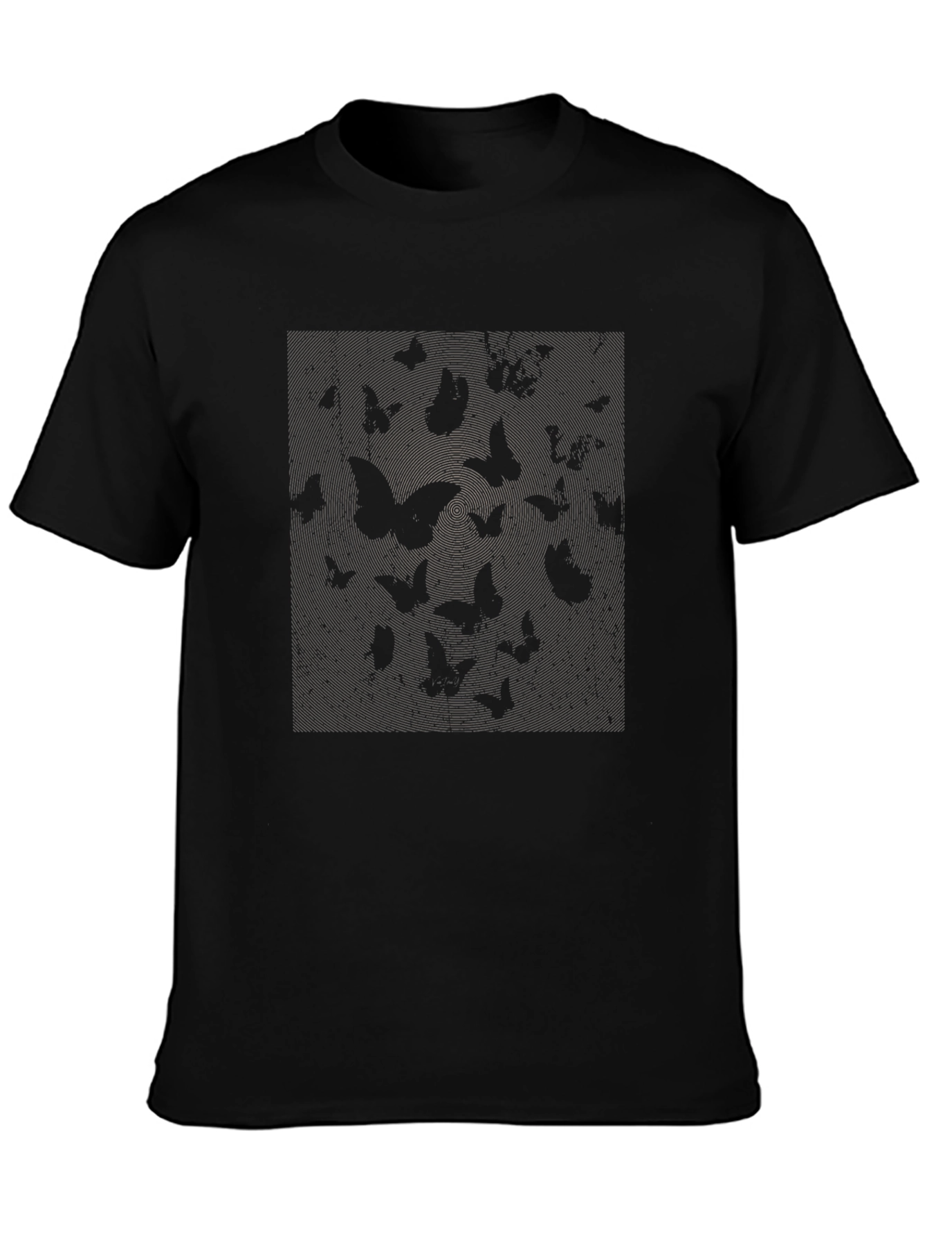 Black Butterfly Print Crew Neck Tee