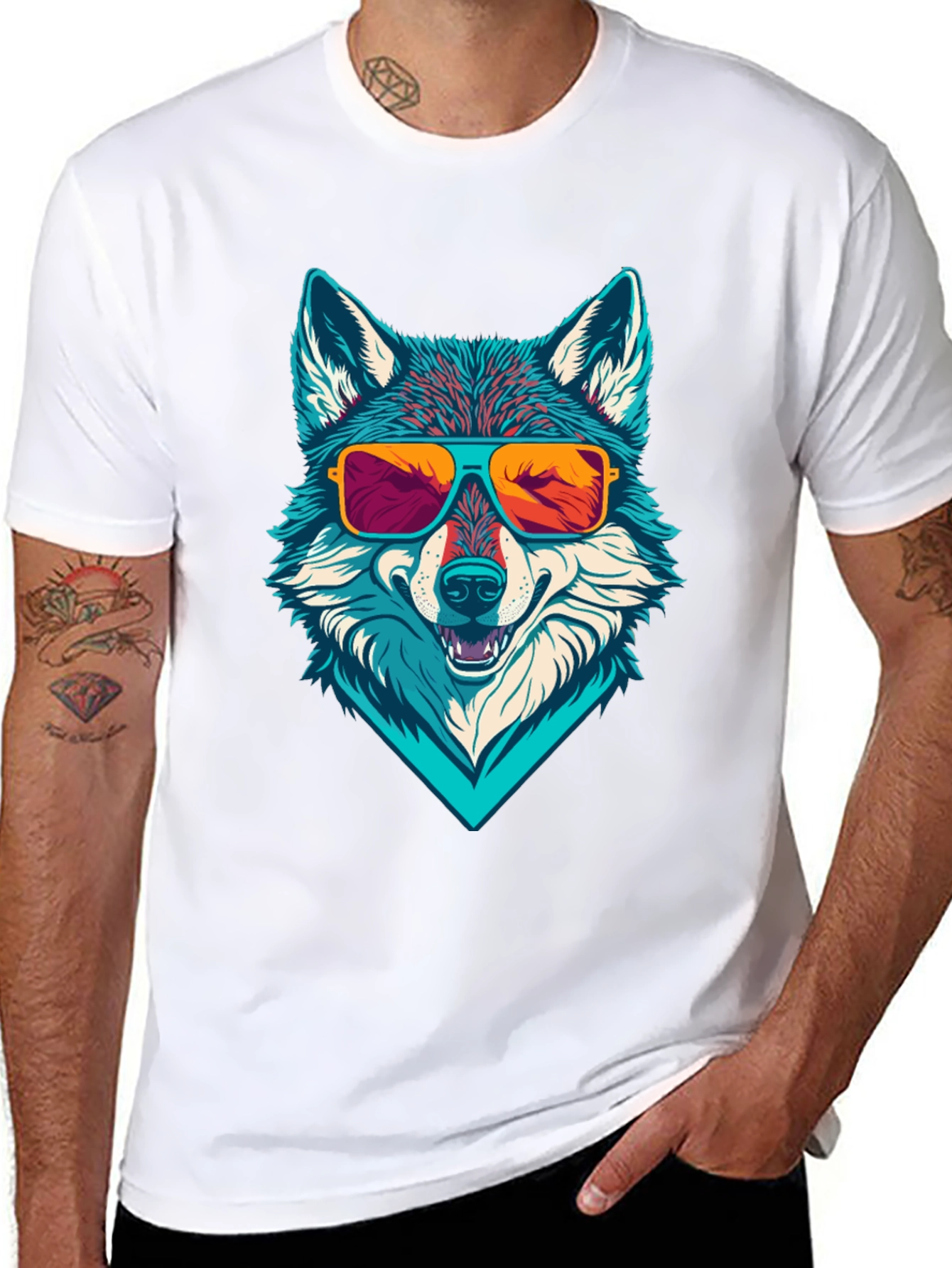 Cool Wolf Graphic Tee - Sunglasses Design