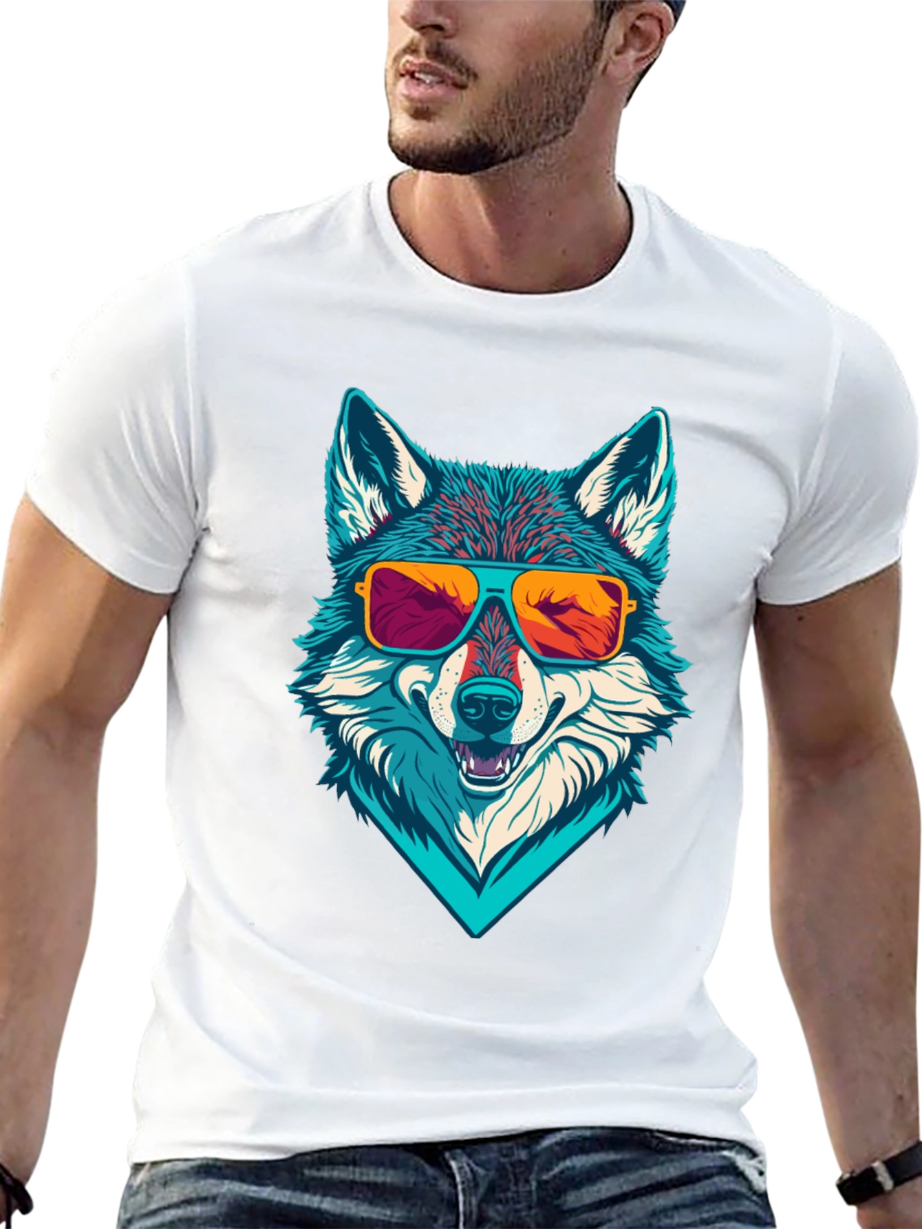 Cool Wolf Graphic Tee - Sunglasses Design