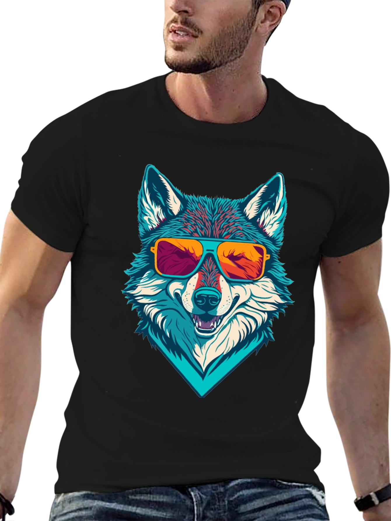 Cool Wolf Graphic Tee - Sunglasses Design