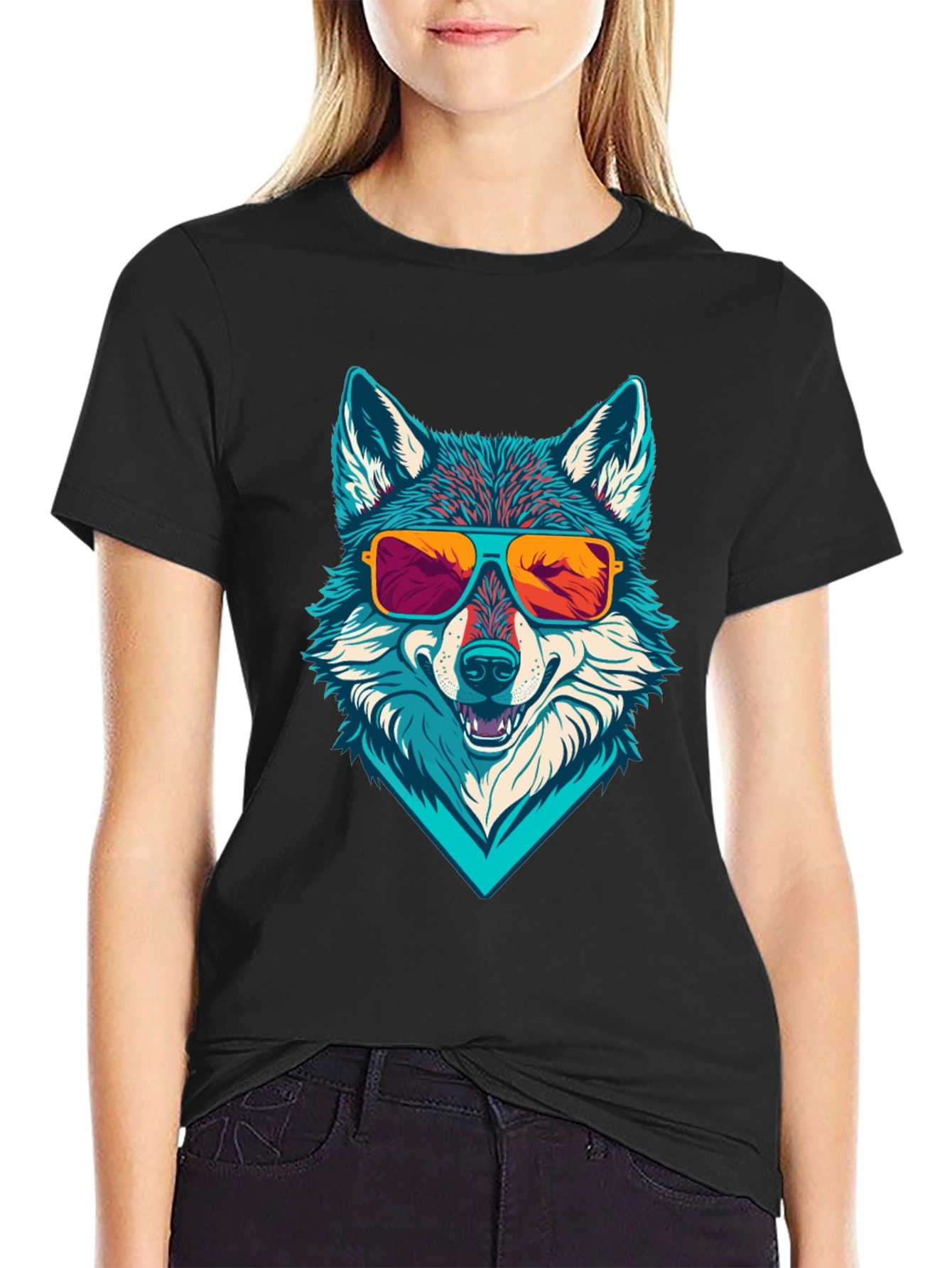 Cool Wolf Graphic Tee - Sunglasses Design