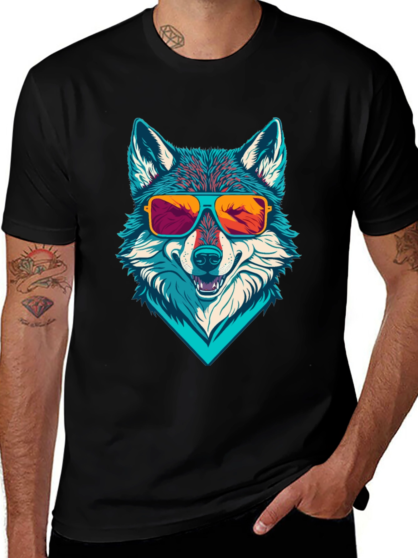 Cool Wolf Graphic Tee - Sunglasses Design