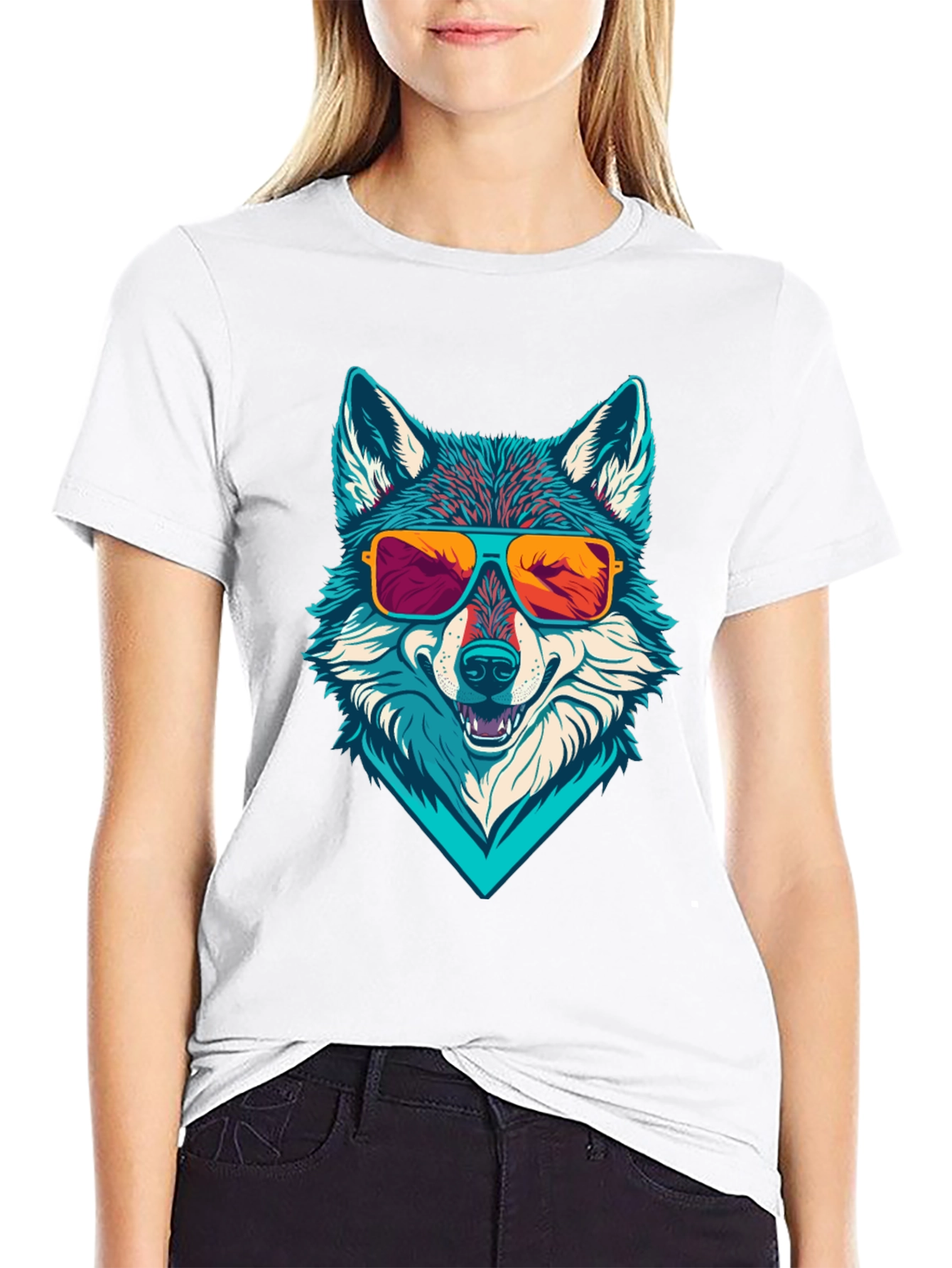Cool Wolf Graphic Tee - Sunglasses Design