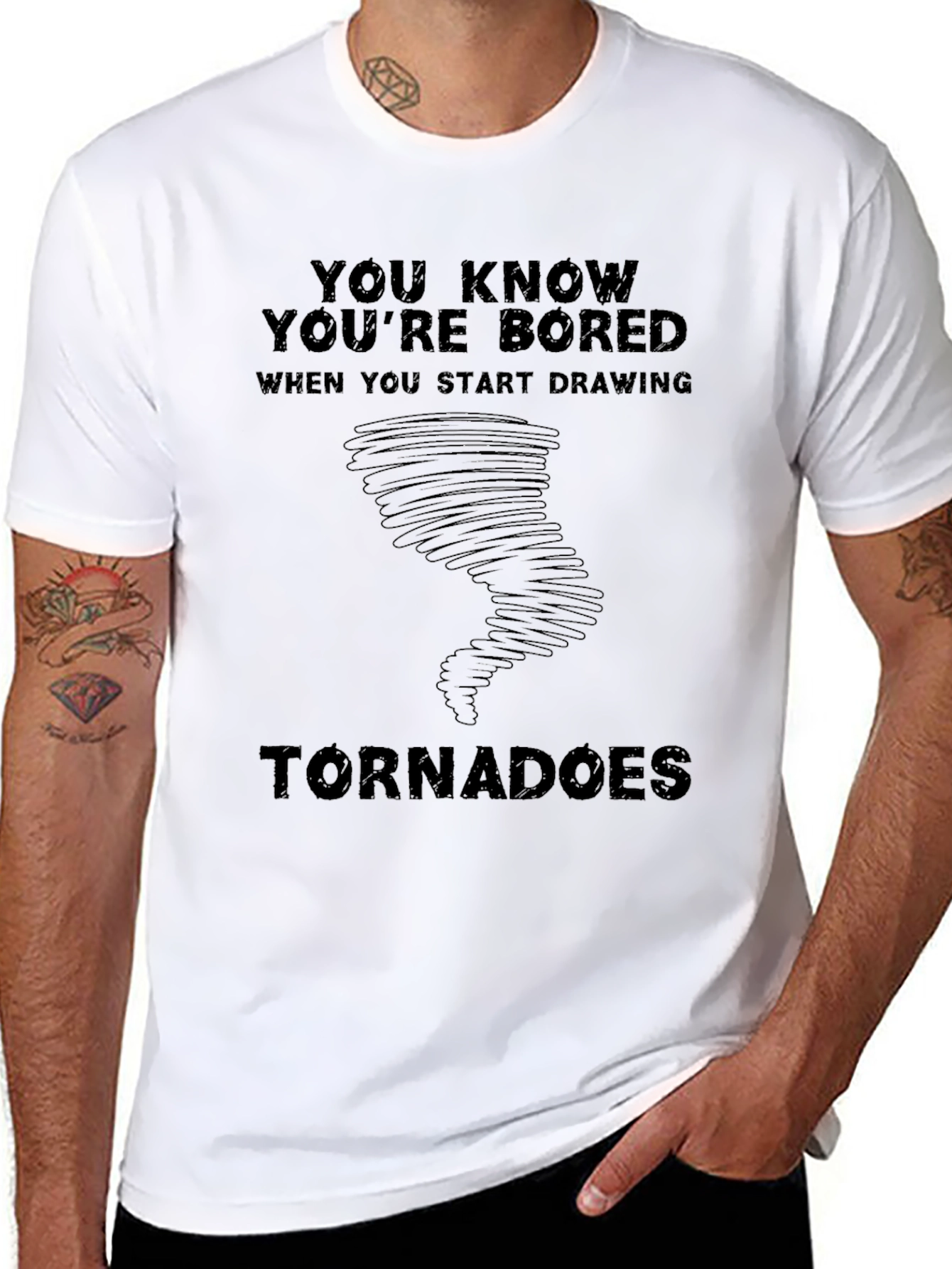 Bored Tornado Drawing Graphic Tee - Black
