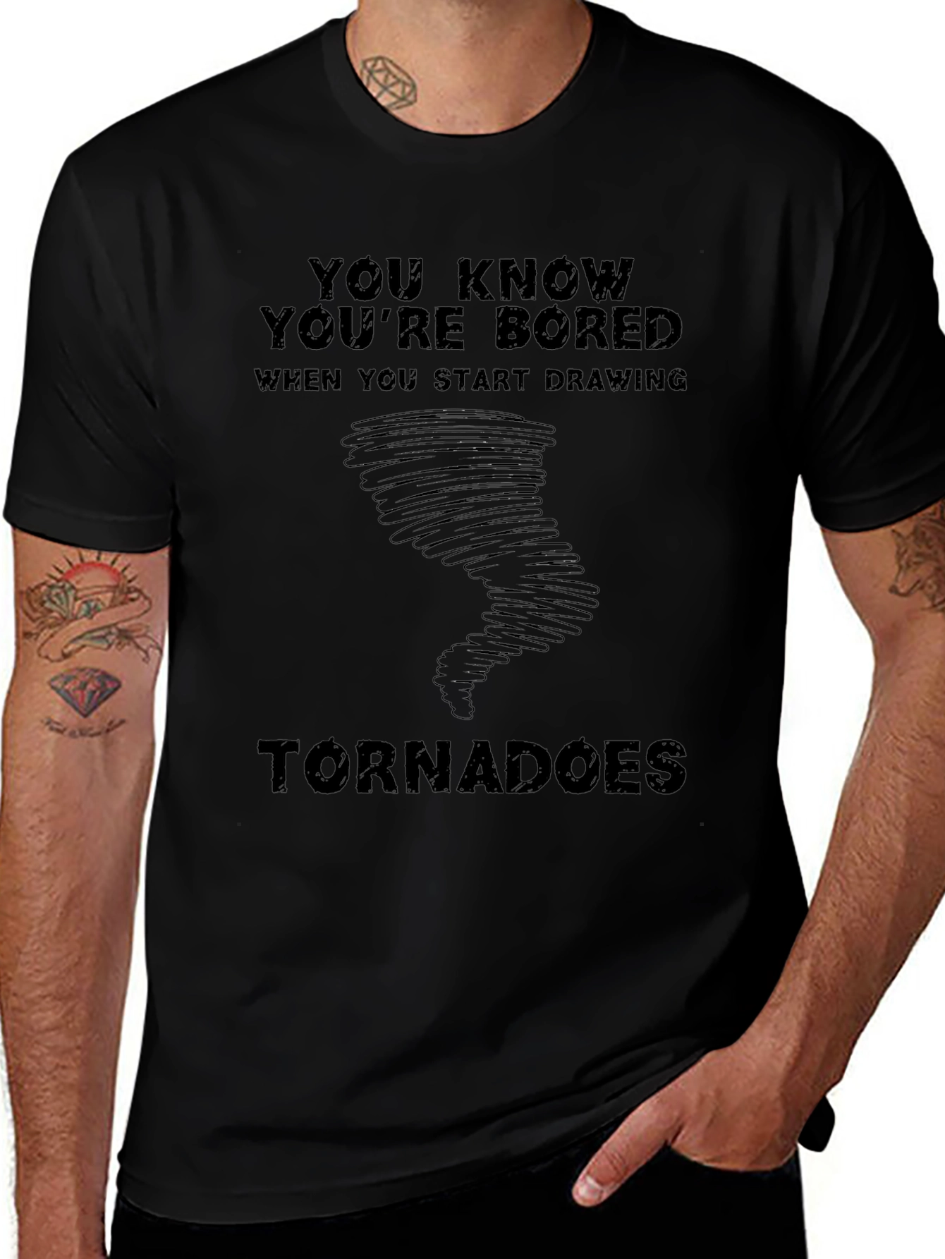 Bored Tornado Drawing Graphic Tee - Black