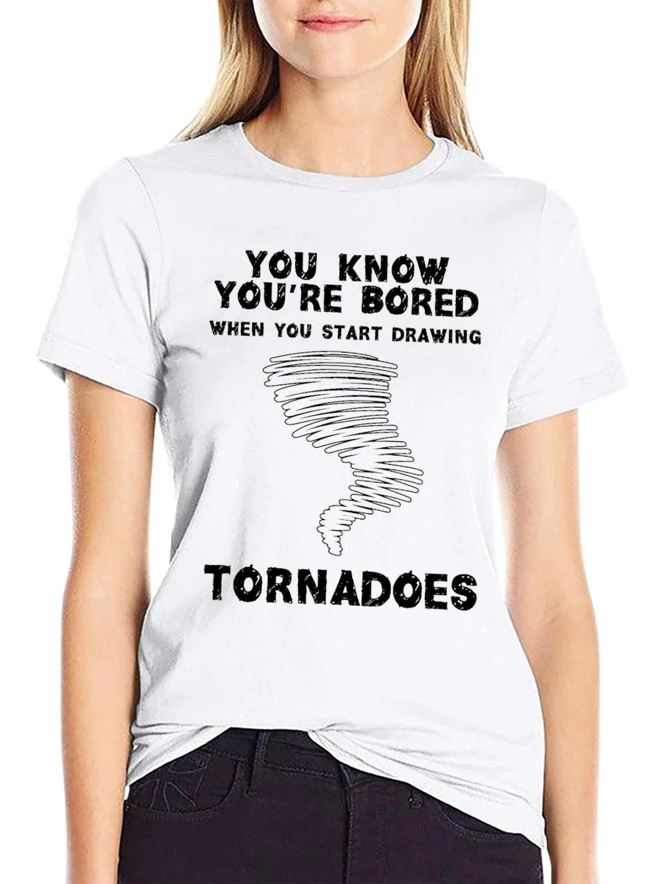 Bored Tornado Drawing Graphic Tee - Black