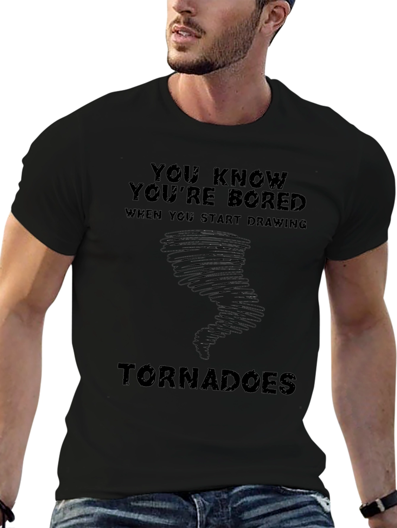 Bored Tornado Drawing Graphic Tee - Black