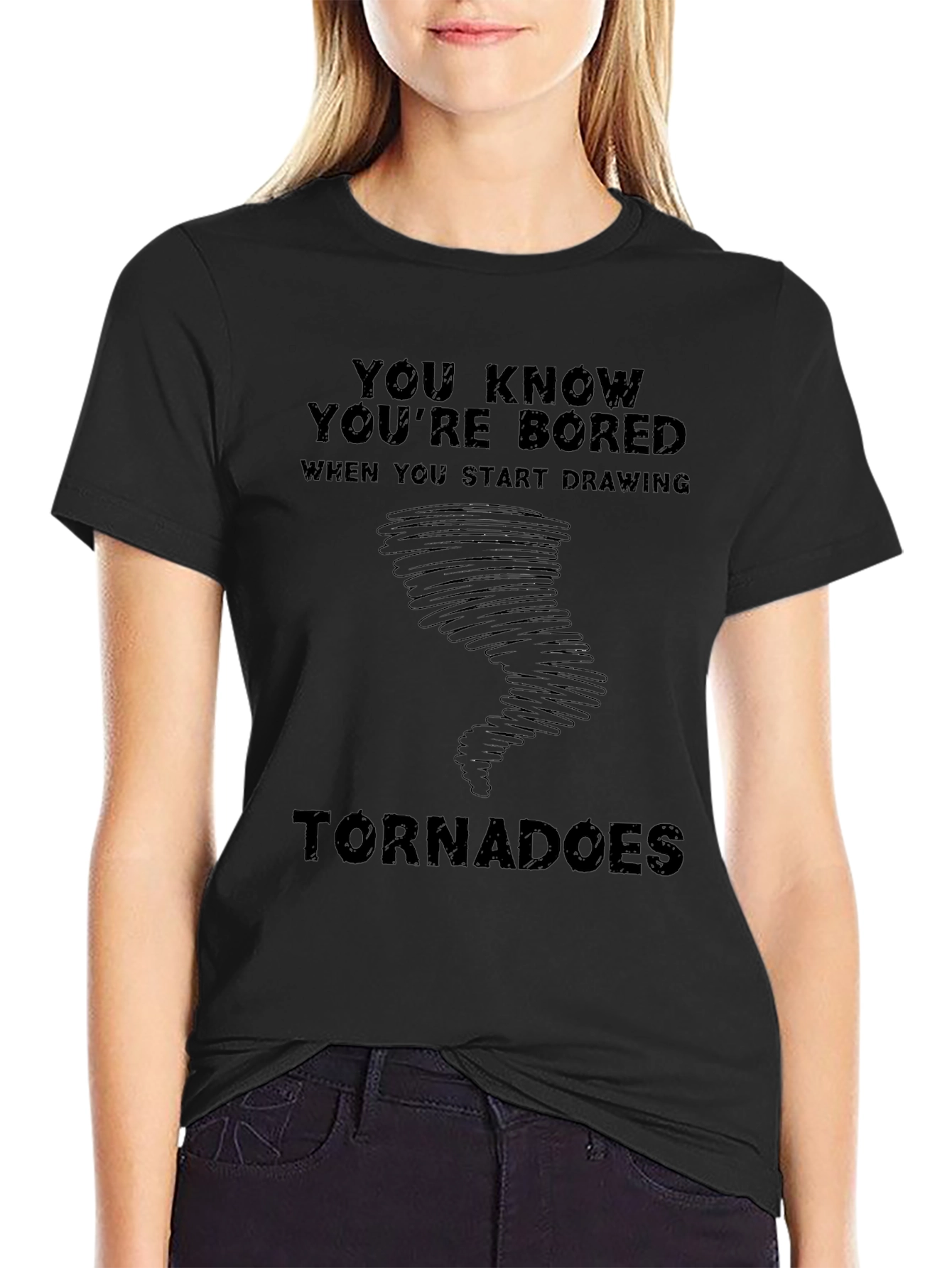 Bored Tornado Drawing Graphic Tee - Black