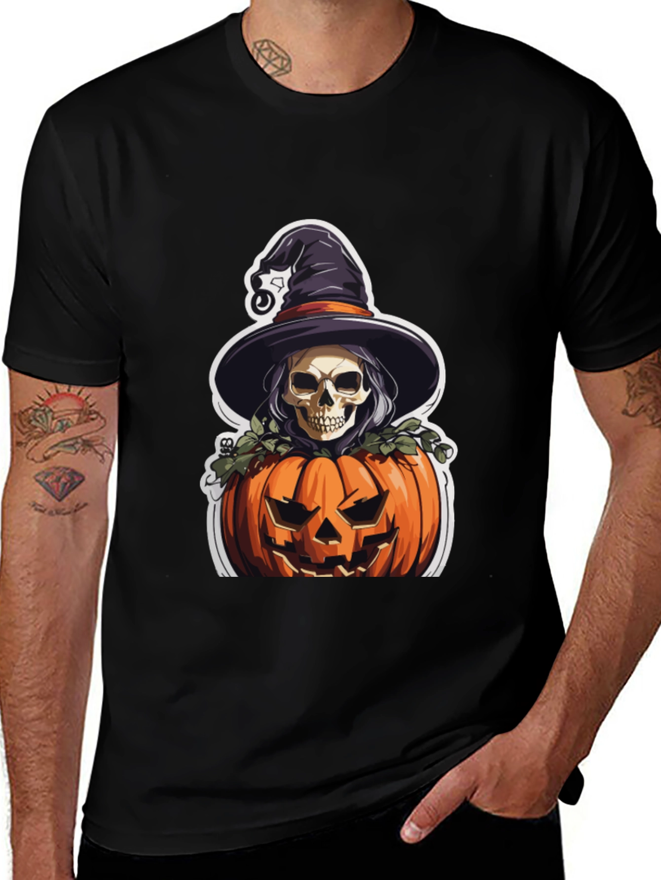 Skull Witch Pumpkin Graphic Tee - Halloween
