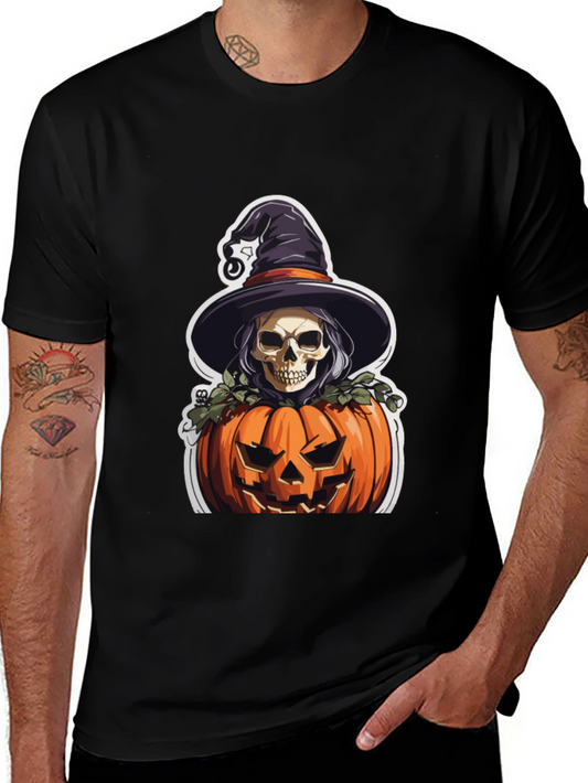 Skull Witch Pumpkin Graphic Tee - Halloween