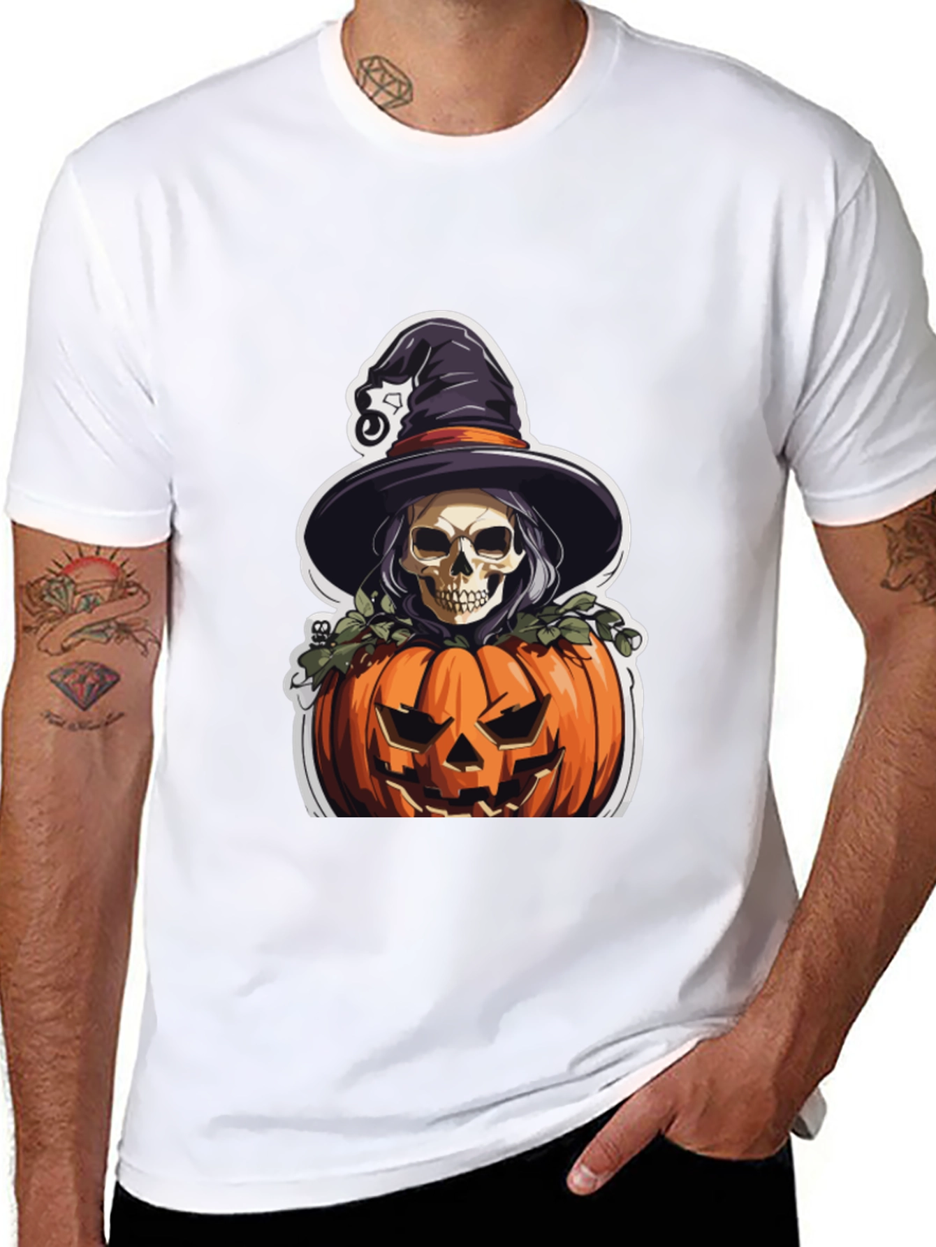 Skull Witch Pumpkin Graphic Tee - Halloween