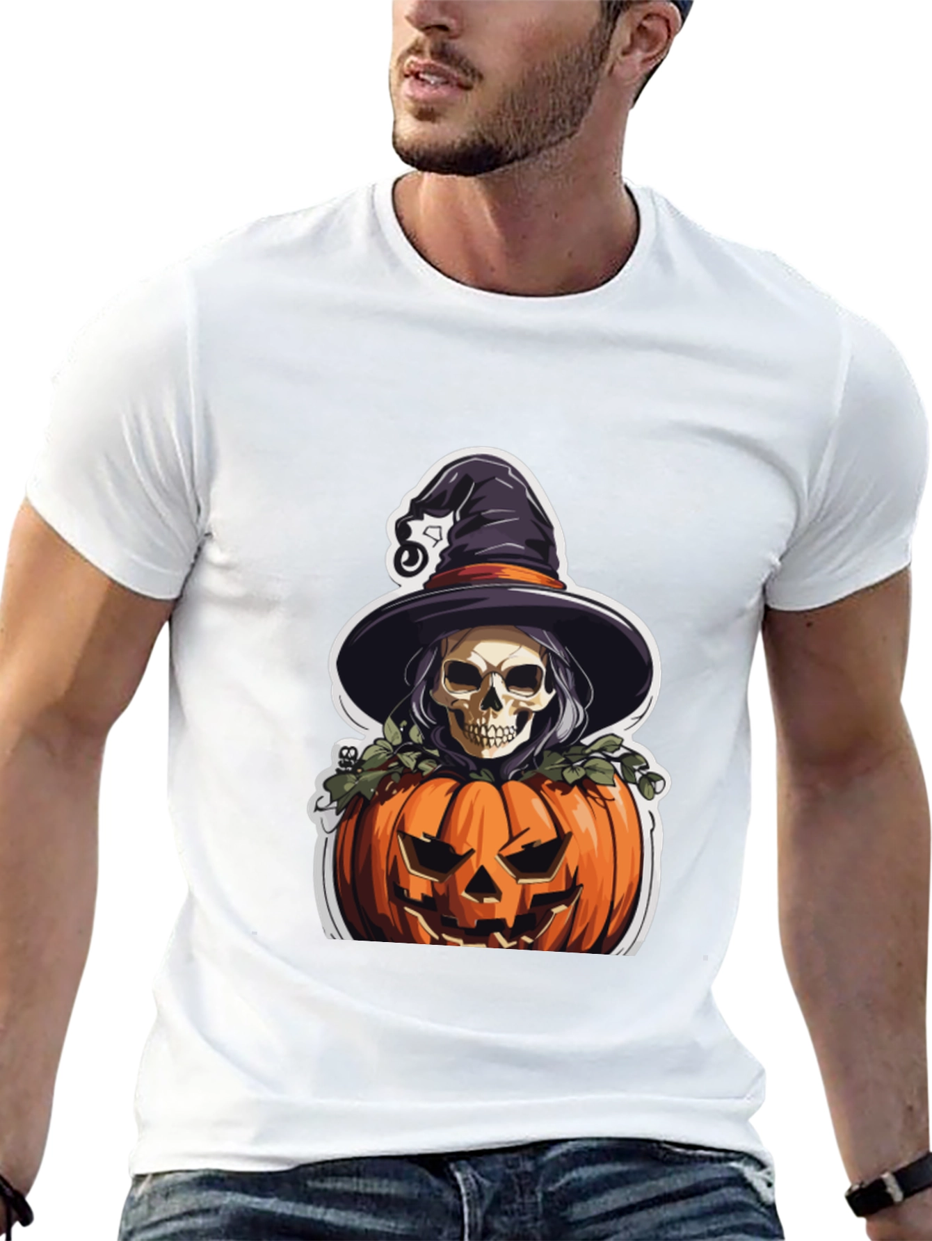 Skull Witch Pumpkin Graphic Tee - Halloween