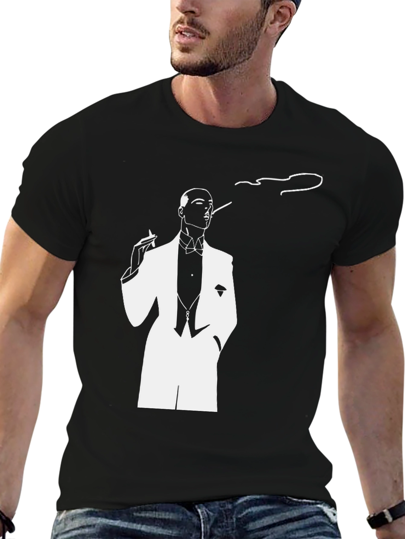 Dapper Smoker Graphic Tee - Stylish Black T-Shirt