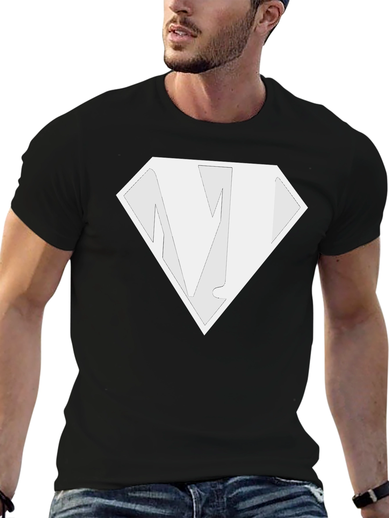 Black T-Shirt with Diamond N Logo - Casual Style