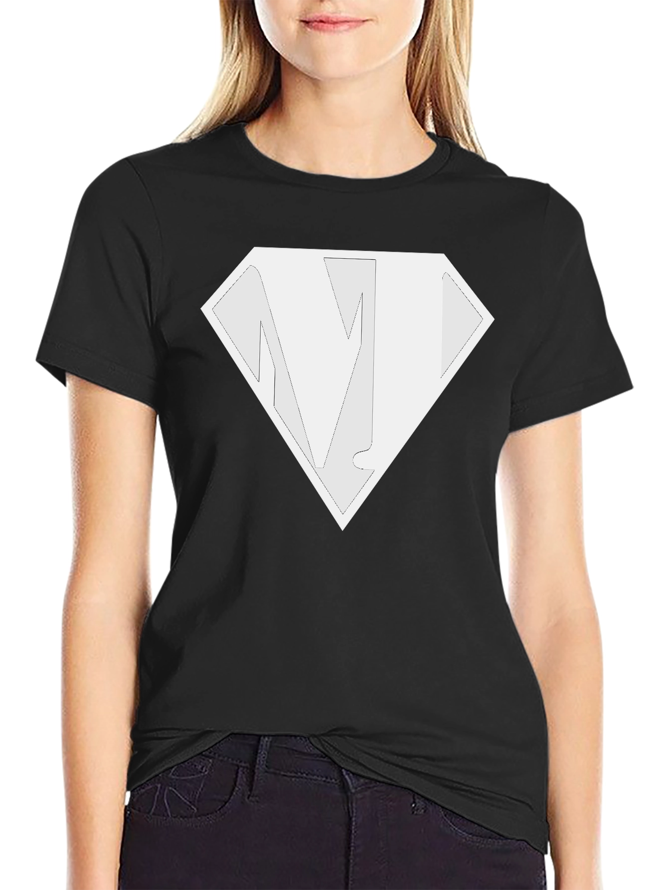 Black T-Shirt with Diamond N Logo - Casual Style