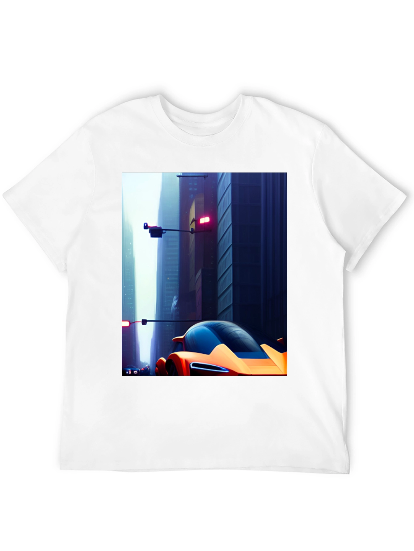 Futuristic Car Graphic Tee - Sleek Cityscape Design