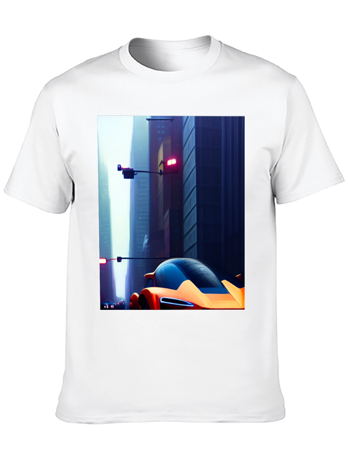 Futuristic Car Graphic Tee - Sleek Cityscape Design