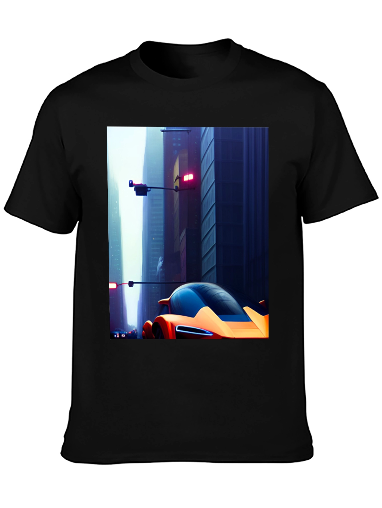 Futuristic Car Graphic Tee - Sleek Cityscape Design