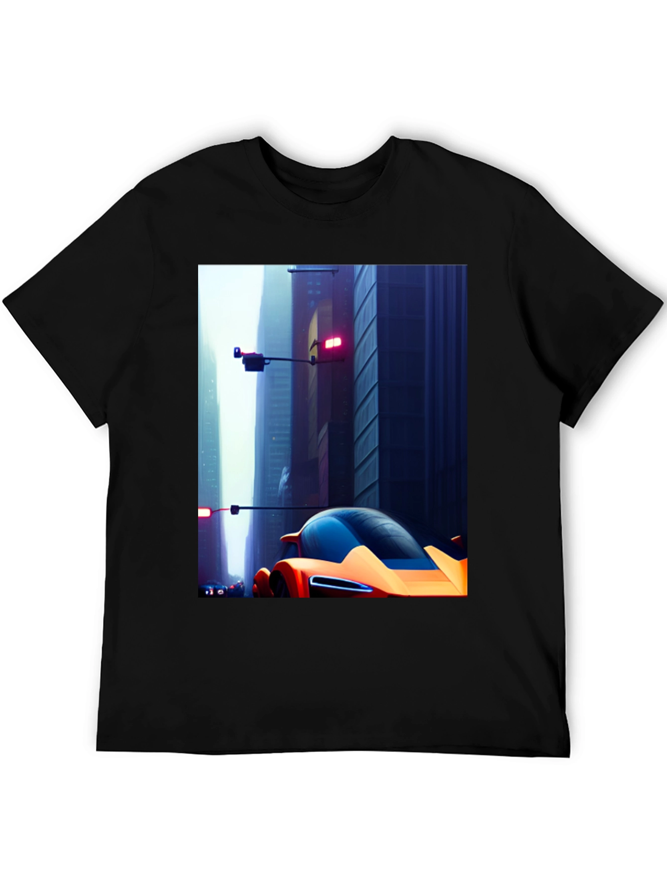 Futuristic Car Graphic Tee - Sleek Cityscape Design