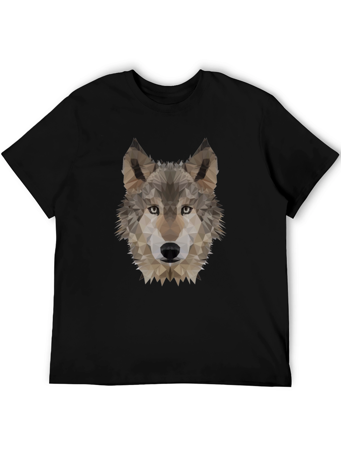 Geometric Wolf Head Graphic Tee - Black
