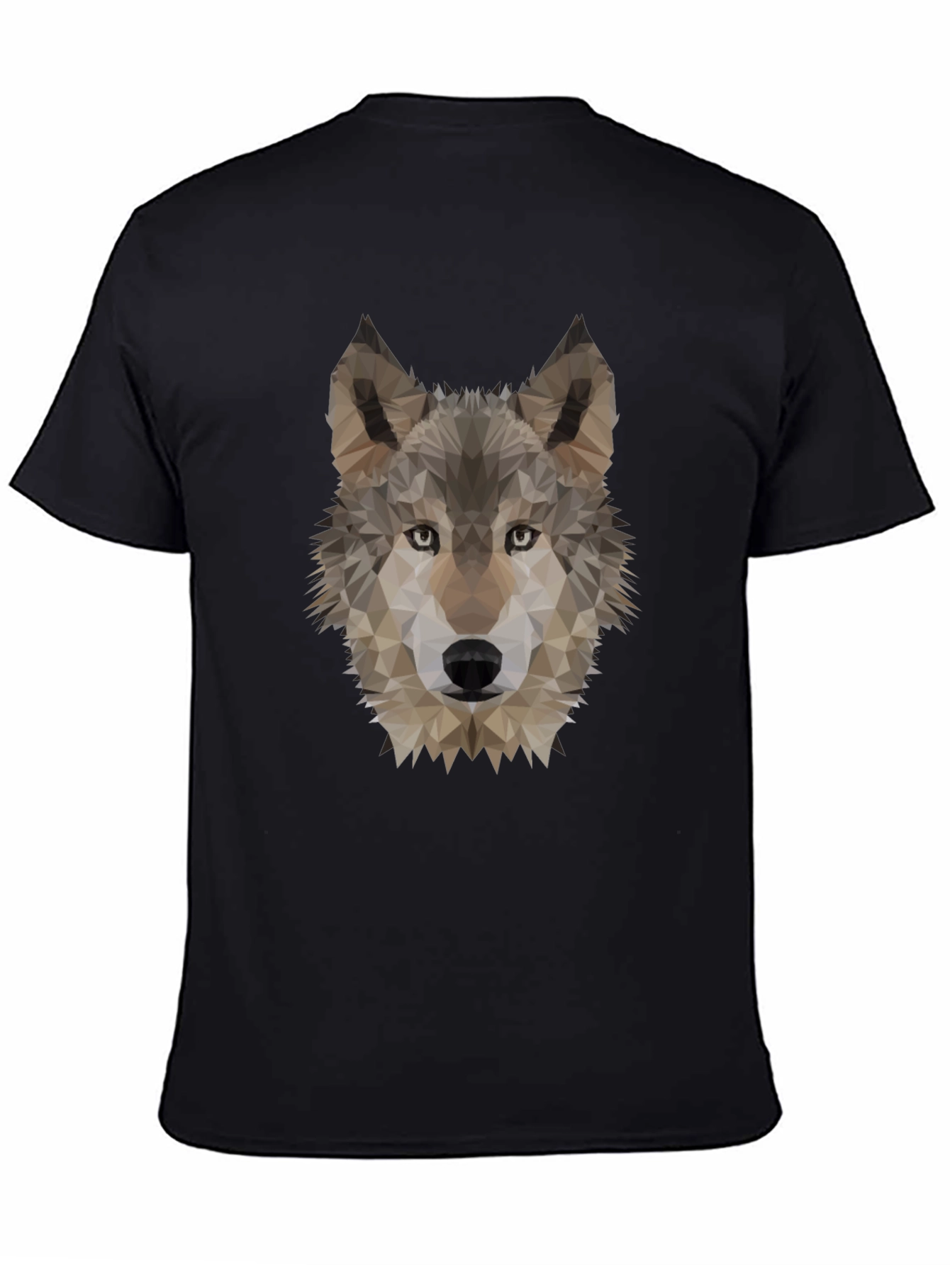 Geometric Wolf Head Graphic Tee - Black