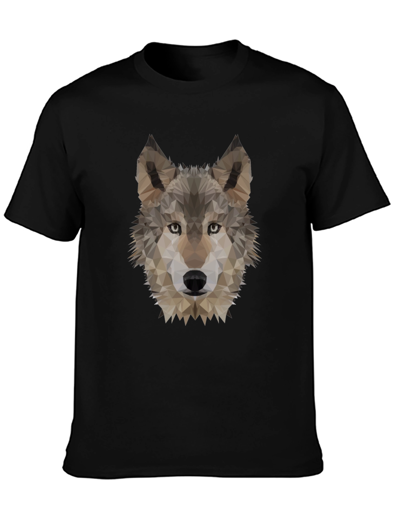 Geometric Wolf Head Graphic Tee - Black