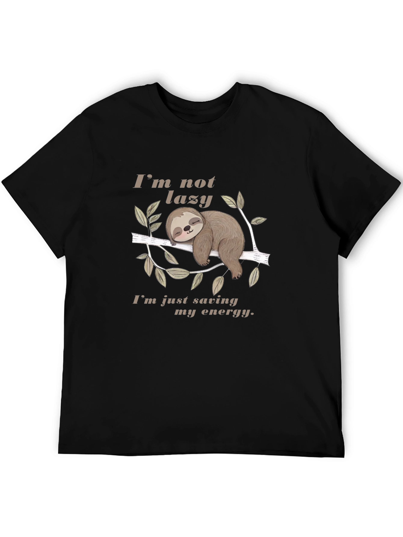 Lazy Sloth Energy Saving Black T-Shirt