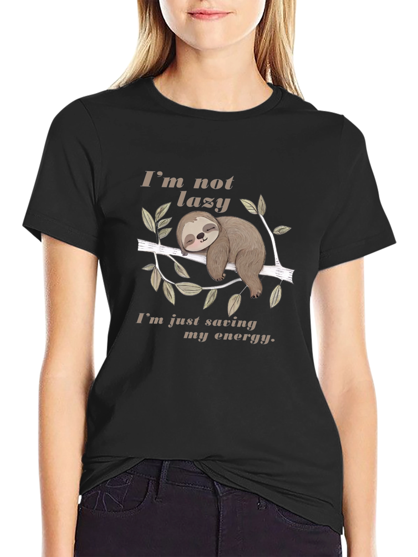 Lazy Sloth Energy Saving Black T-Shirt