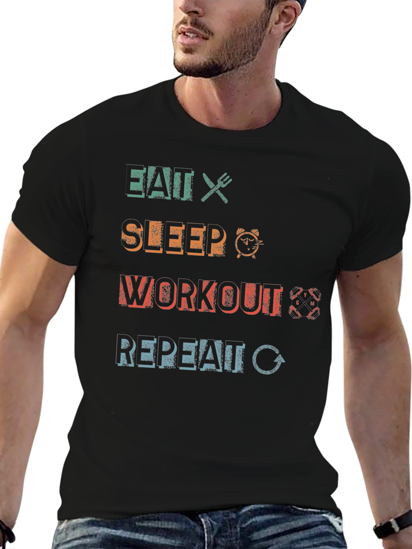 Eat Sleep Workout Repeat Graphic T-Shirt