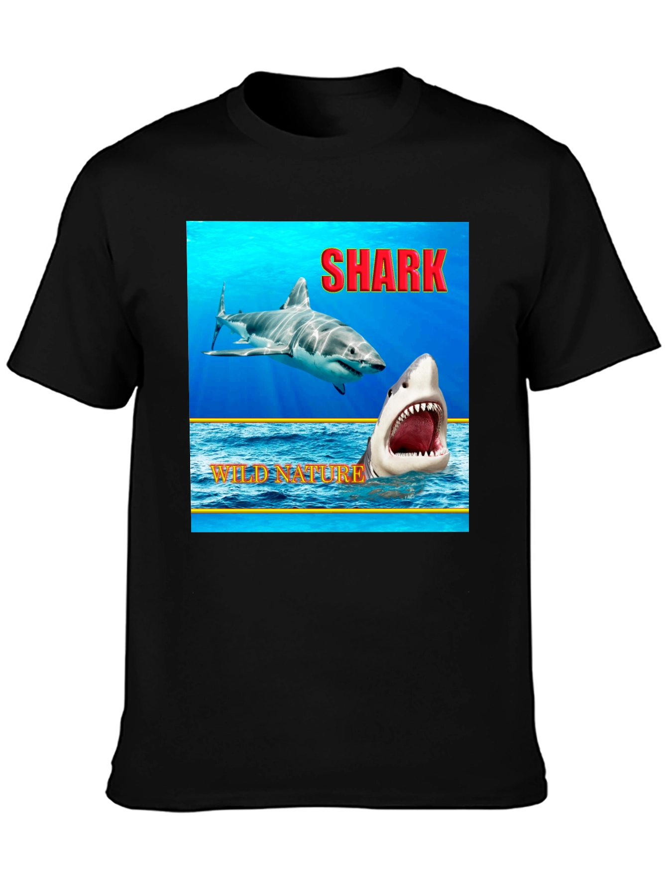 Shark Wild Nature Graphic Black T-Shirt