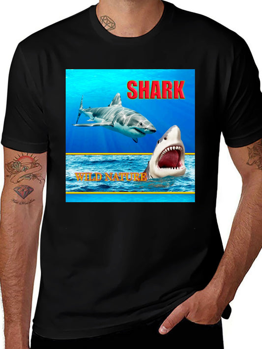 Shark Wild Nature Graphic Black T-Shirt