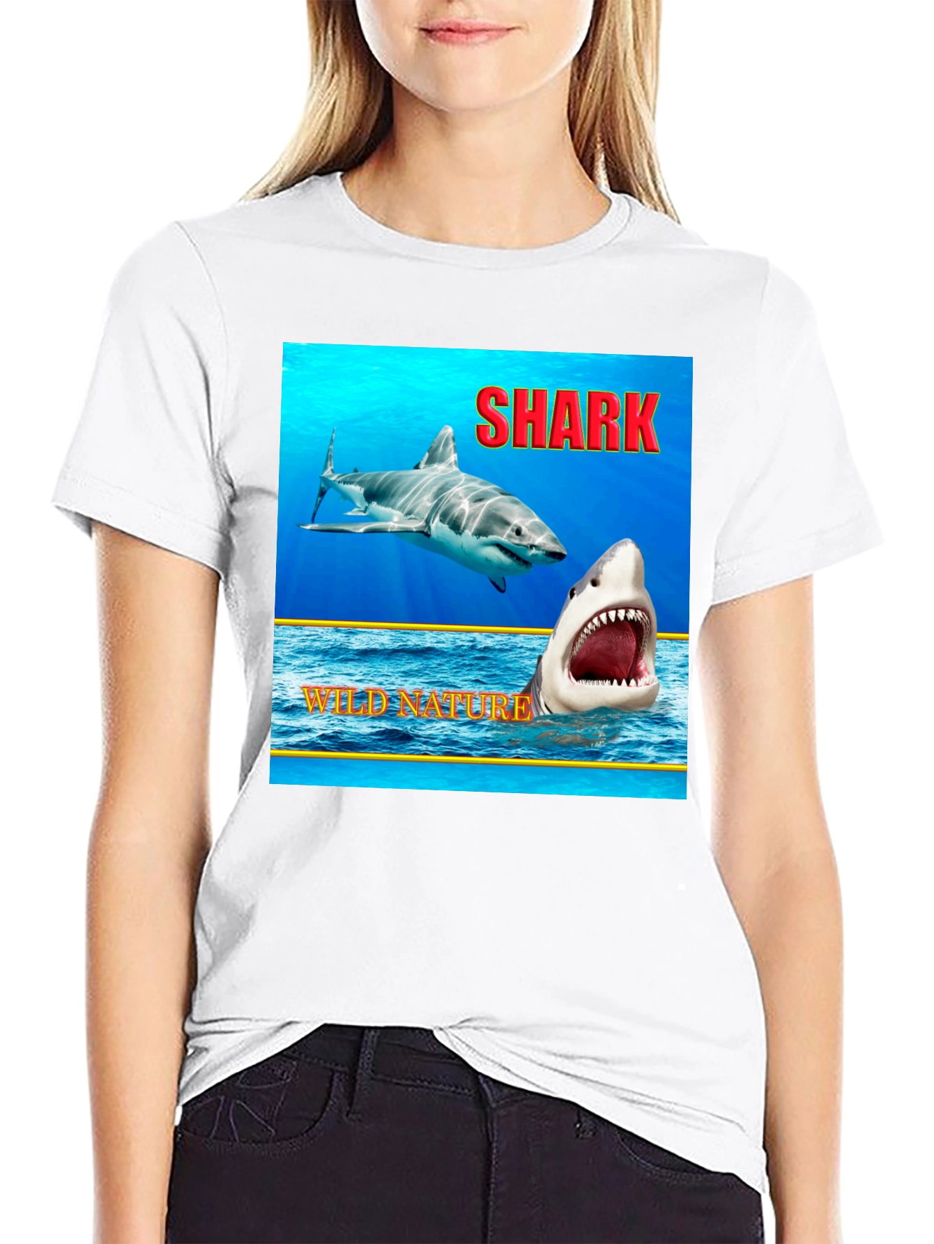 Shark Wild Nature Graphic Black T-Shirt