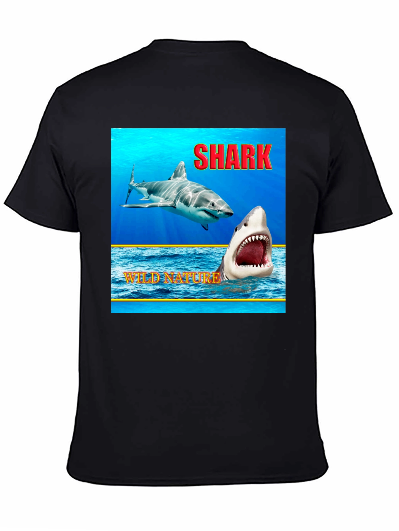 Shark Wild Nature Graphic Black T-Shirt