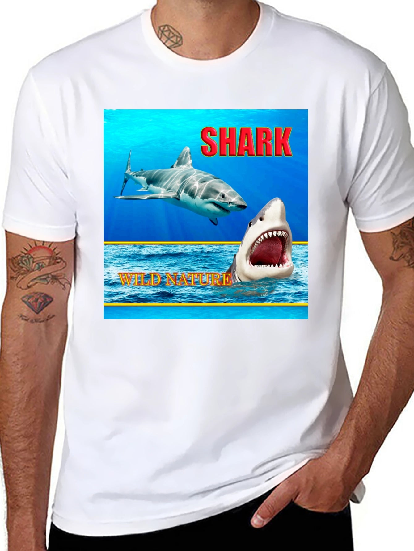 Shark Wild Nature Graphic Black T-Shirt