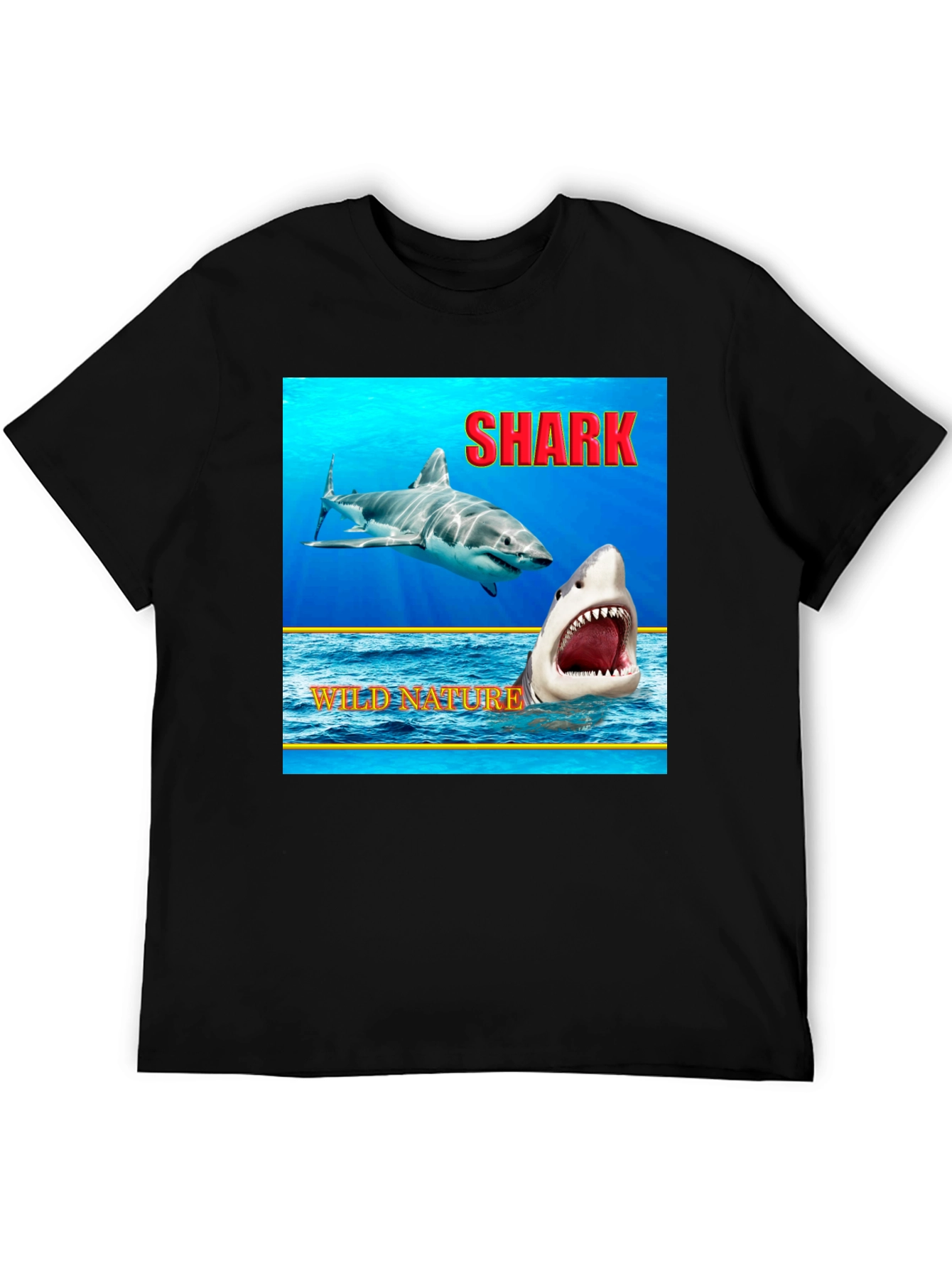 Shark Wild Nature Graphic Black T-Shirt