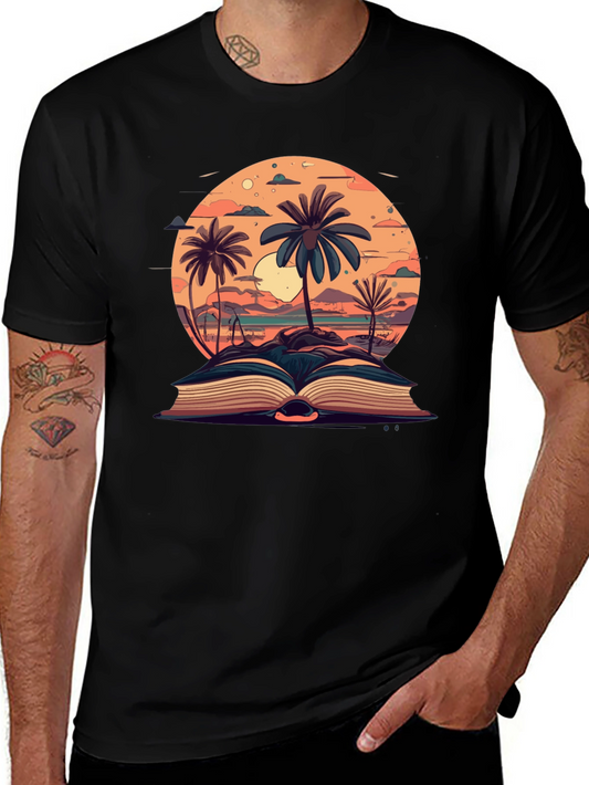 Tropical Beach Book Black T-Shirt