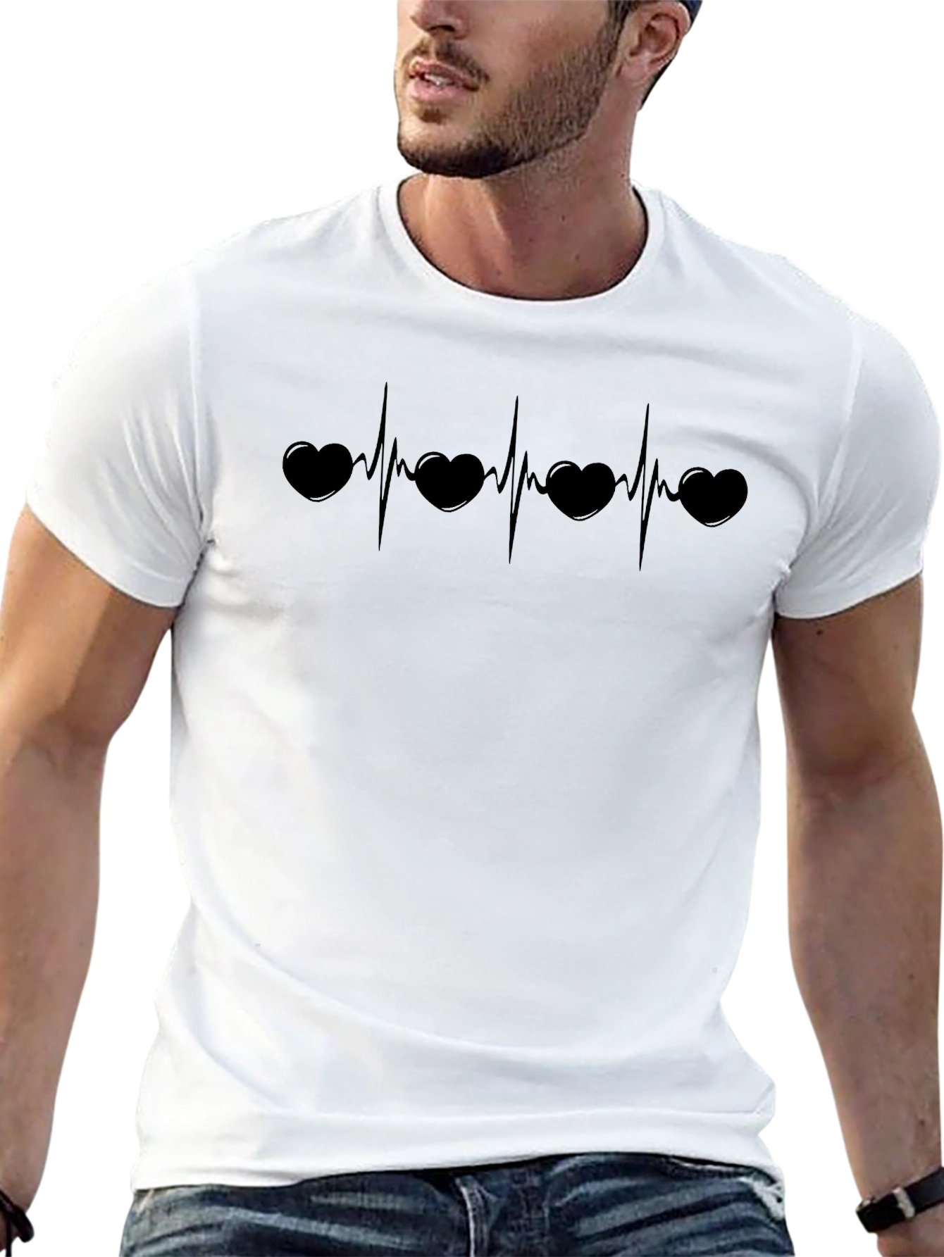 Heartbeat ECG Love Graphic Black T-Shirt