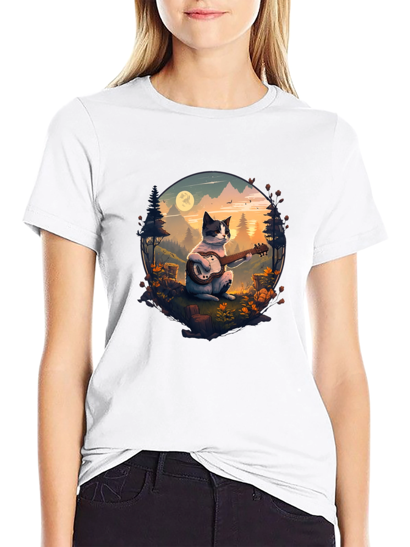 Cat Guitarist Graphic Tee - Unique Nature Design