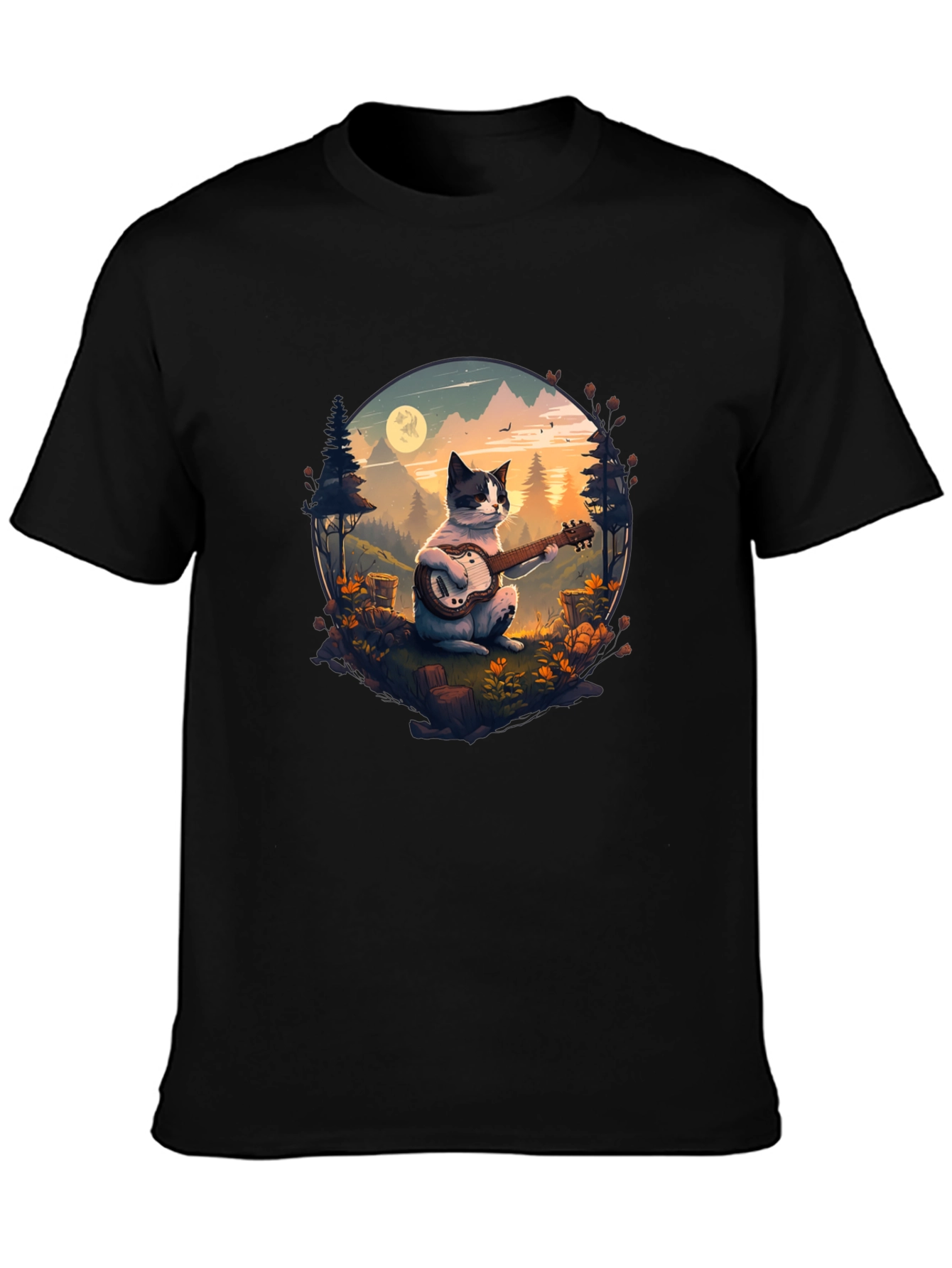 Cat Guitarist Graphic Tee - Unique Nature Design