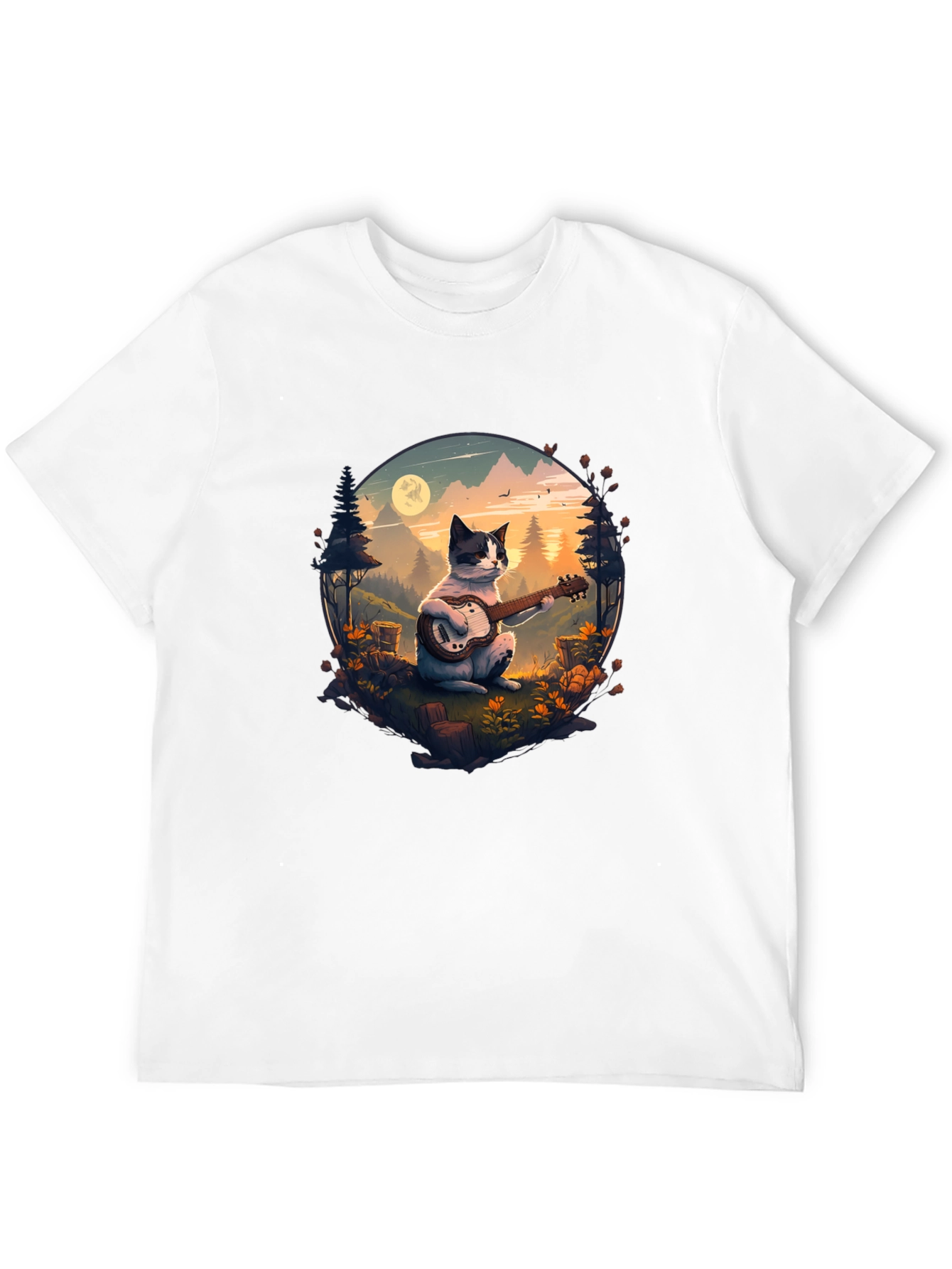 Cat Guitarist Graphic Tee - Unique Nature Design