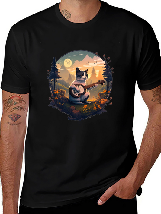 Cat Guitarist Graphic Tee - Unique Nature Design
