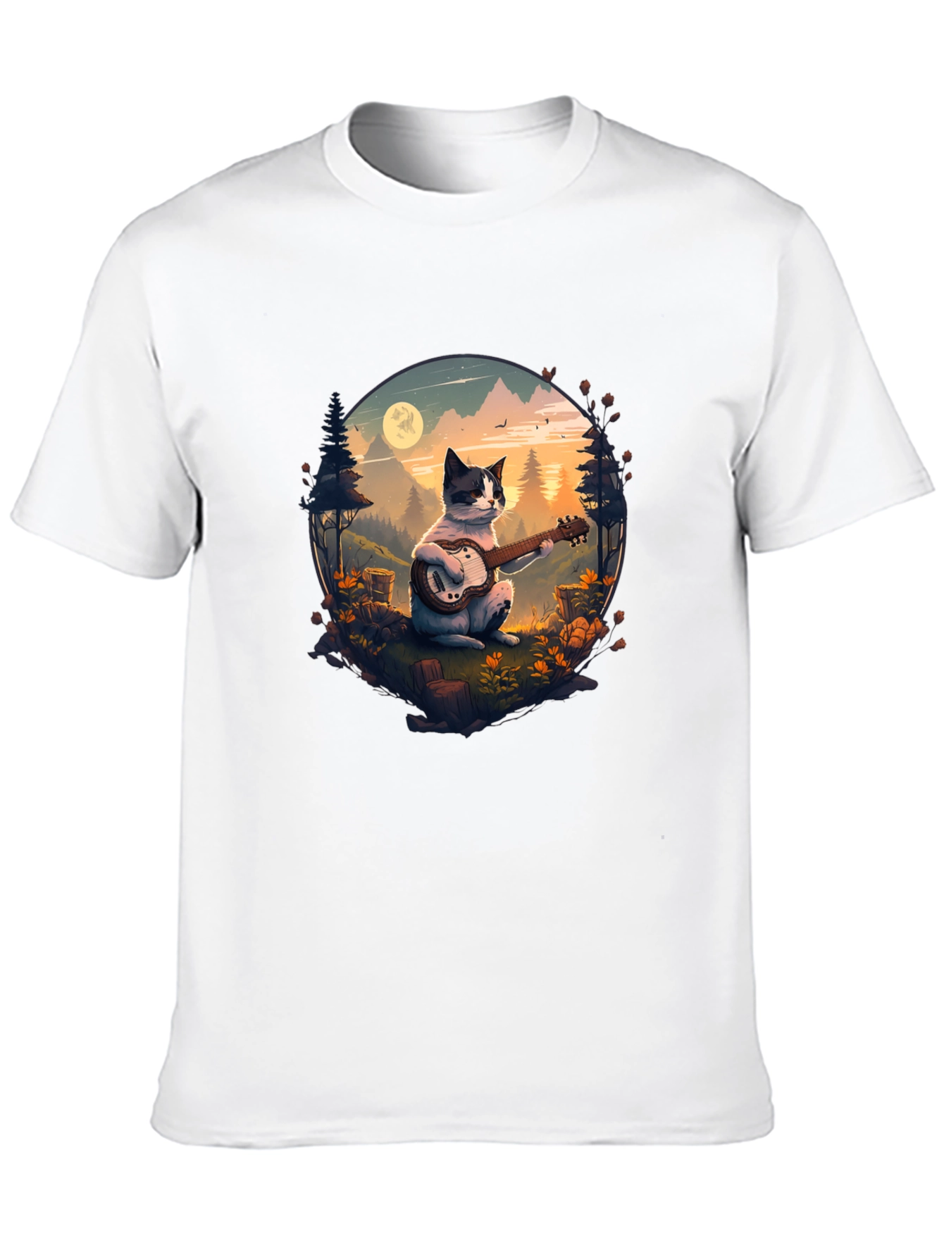 Cat Guitarist Graphic Tee - Unique Nature Design