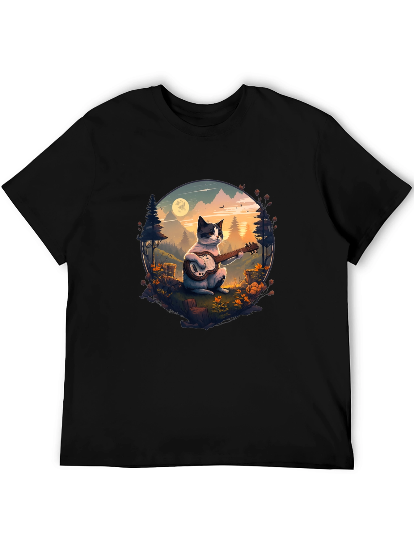 Cat Guitarist Graphic Tee - Unique Nature Design