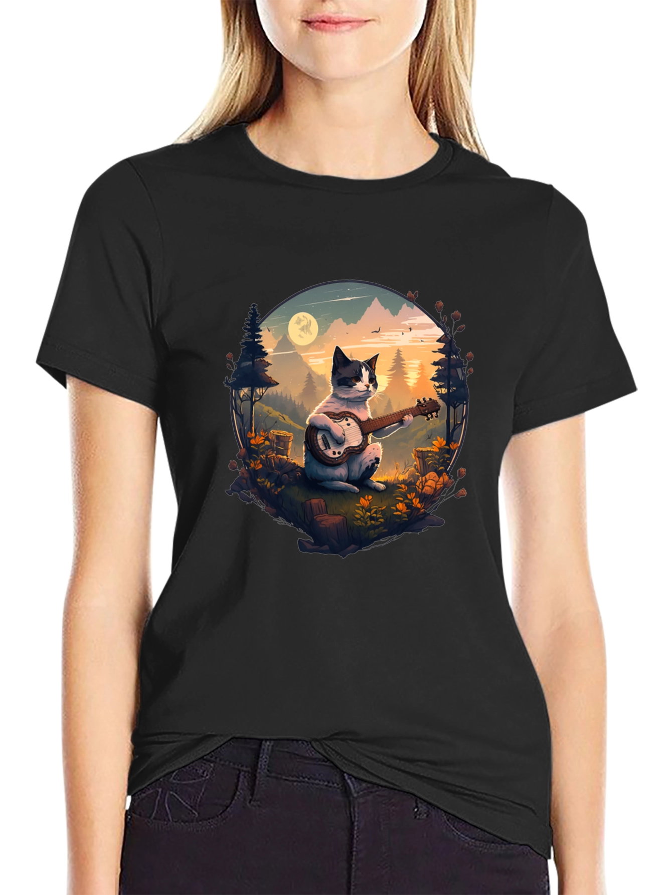 Cat Guitarist Graphic Tee - Unique Nature Design