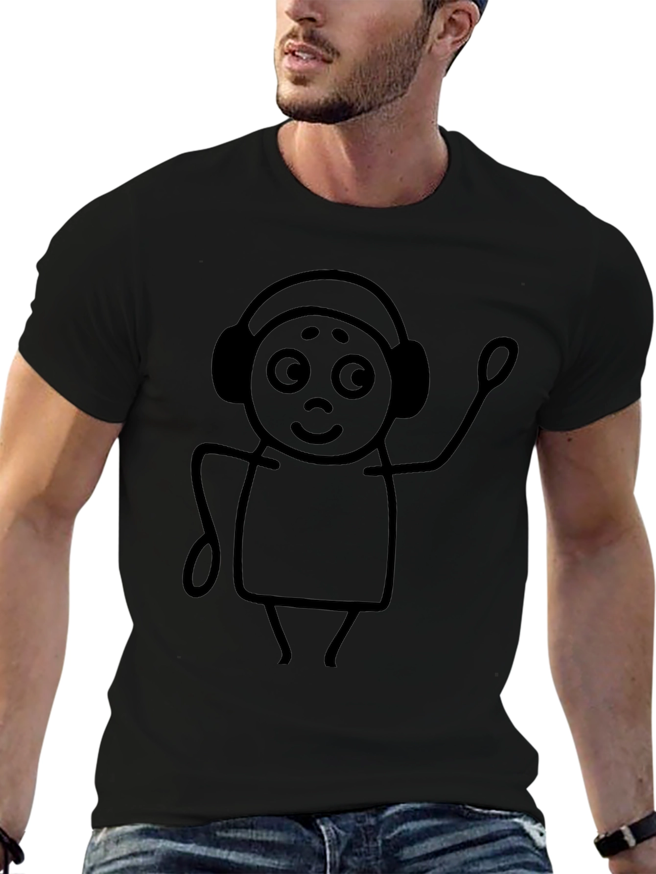 Cool Stick Figure DJ T-Shirt - Black