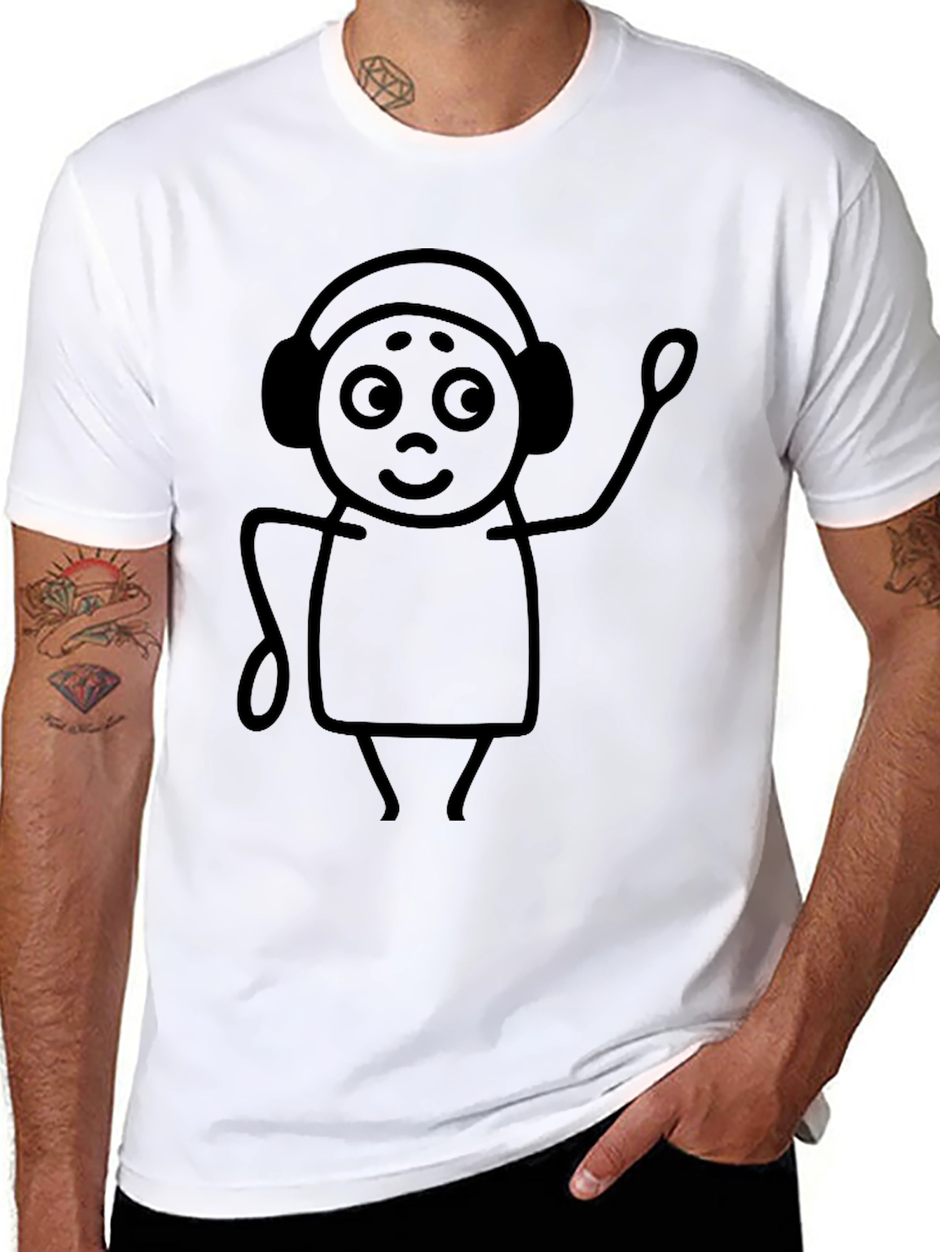 Cool Stick Figure DJ T-Shirt - Black