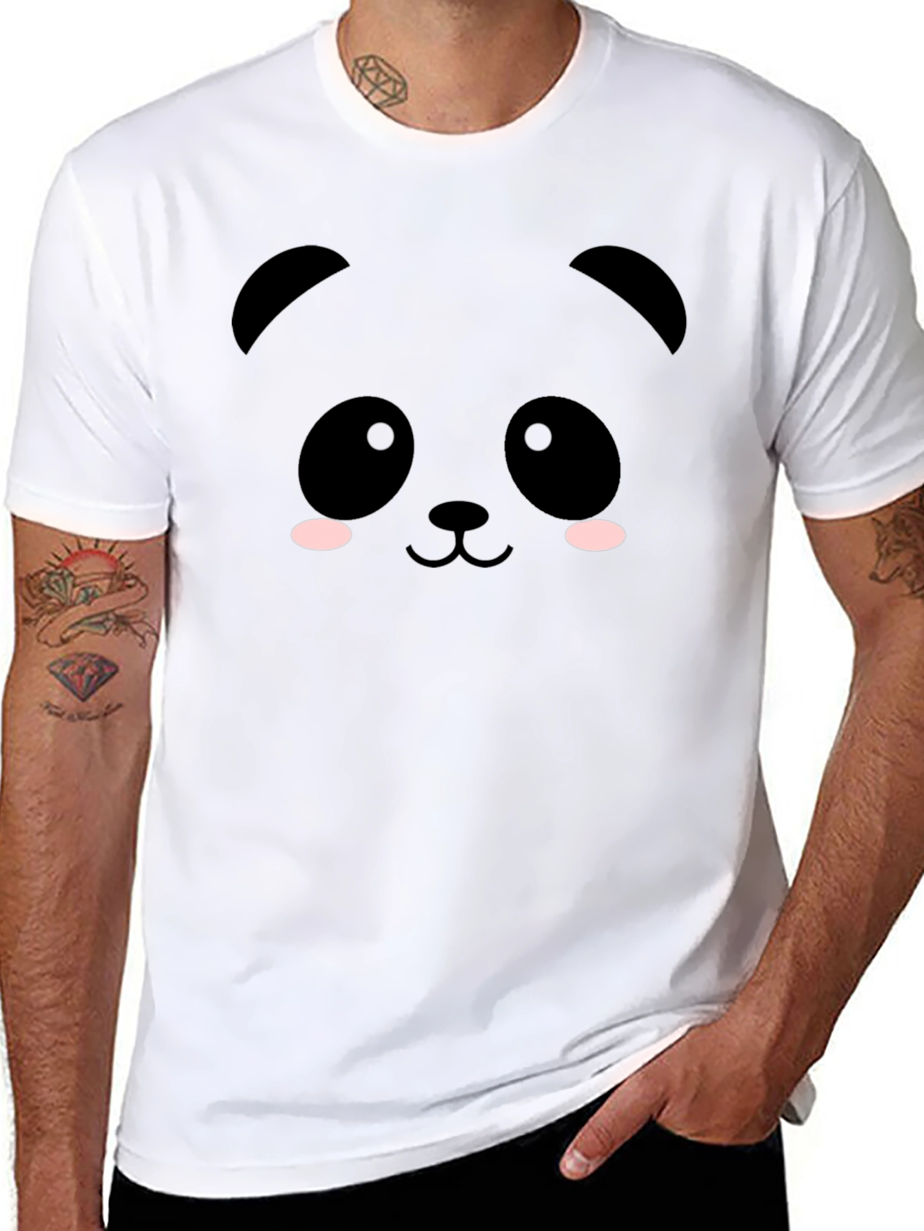 Cute Panda Face Black T-Shirt