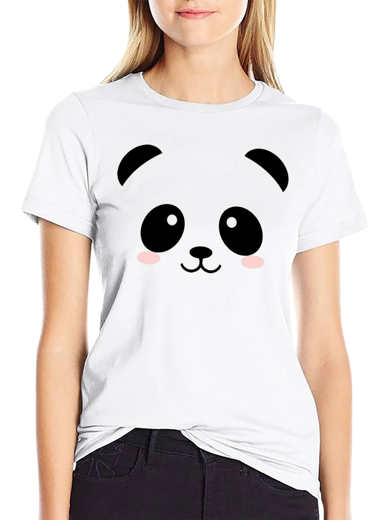 Cute Panda Face Black T-Shirt